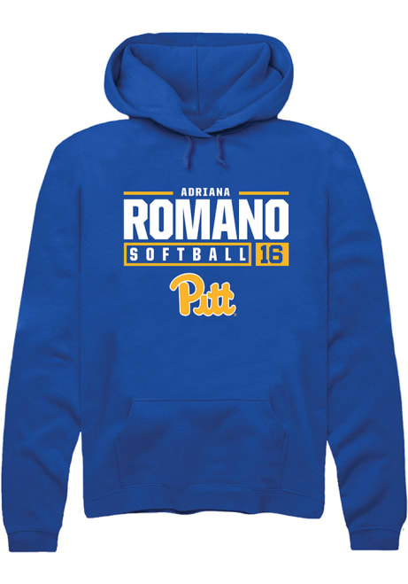 Adriana Romano Rally Mens Blue Pitt Panthers NIL Stacked Box Hooded Sweatshirt