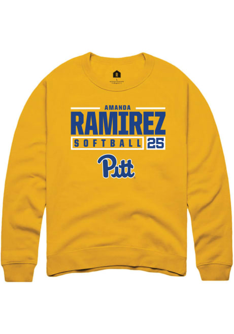 Amanda Ramirez Rally Mens Gold Pitt Panthers NIL Stacked Box Crew Sweatshirt