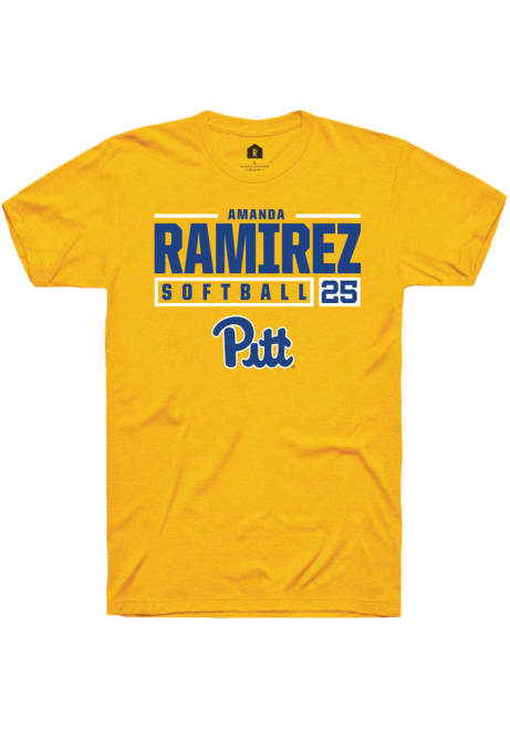 Amanda Ramirez Gold Pitt Panthers NIL Stacked Box Short Sleeve T Shirt