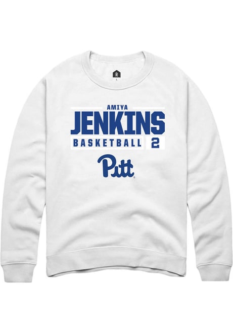 Amiya Jenkins Rally Mens White Pitt Panthers NIL Stacked Box Crew Sweatshirt