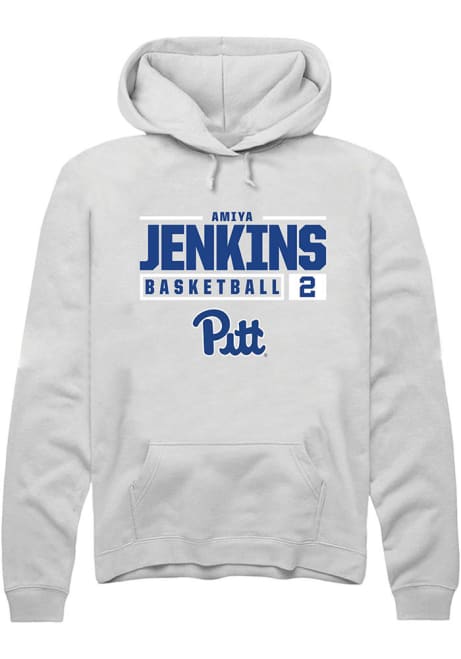 Amiya Jenkins Rally Mens White Pitt Panthers NIL Stacked Box Hooded Sweatshirt