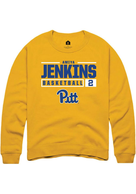 Amiya Jenkins Rally Mens Gold Pitt Panthers NIL Stacked Box Crew Sweatshirt