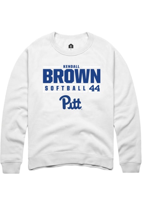 Kendall Brown Rally Mens White Pitt Panthers NIL Stacked Box Crew Sweatshirt