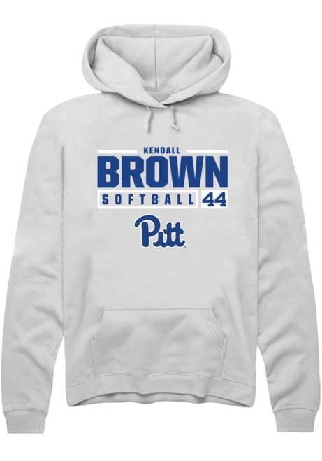 Kendall Brown Rally Mens White Pitt Panthers NIL Stacked Box Hooded Sweatshirt