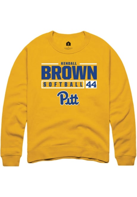 Kendall Brown Rally Mens Gold Pitt Panthers NIL Stacked Box Crew Sweatshirt