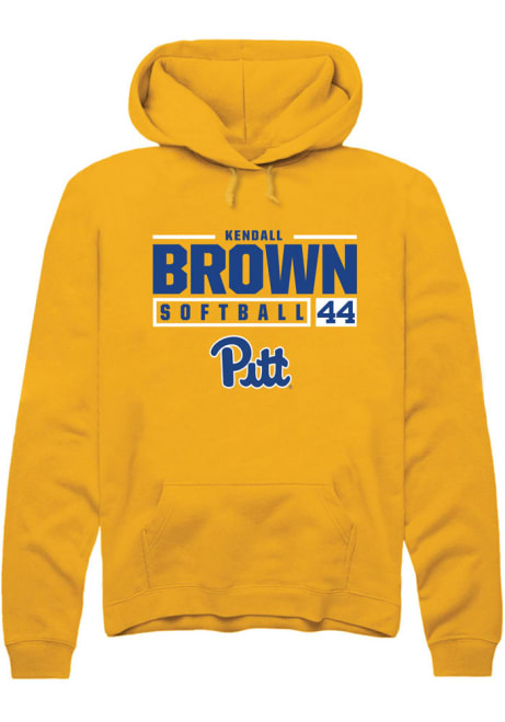 Kendall Brown Rally Mens Gold Pitt Panthers NIL Stacked Box Hooded Sweatshirt