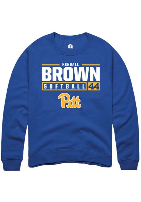 Kendall Brown Rally Mens Blue Pitt Panthers NIL Stacked Box Crew Sweatshirt