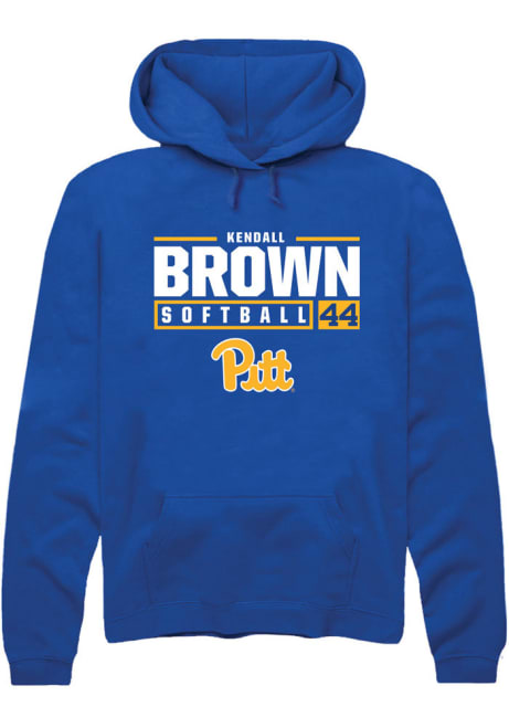 Kendall Brown Rally Mens Blue Pitt Panthers NIL Stacked Box Hooded Sweatshirt