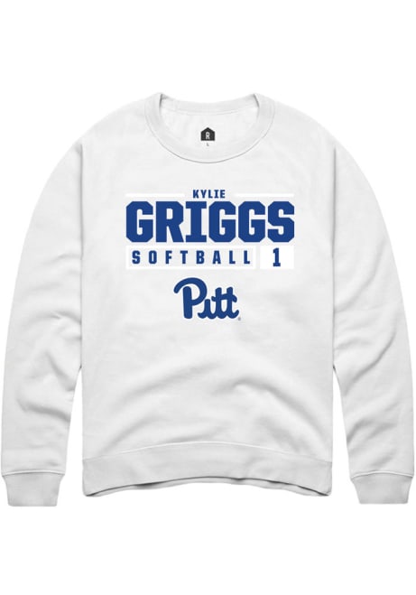 Kylie Griggs Rally Mens White Pitt Panthers NIL Stacked Box Crew Sweatshirt