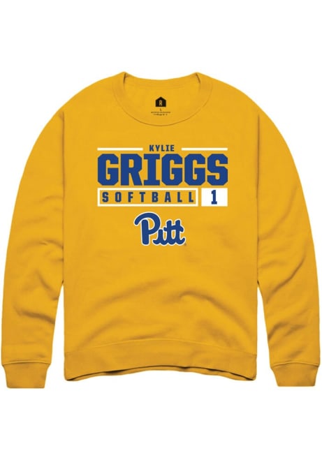 Kylie Griggs Rally Mens Gold Pitt Panthers NIL Stacked Box Crew Sweatshirt