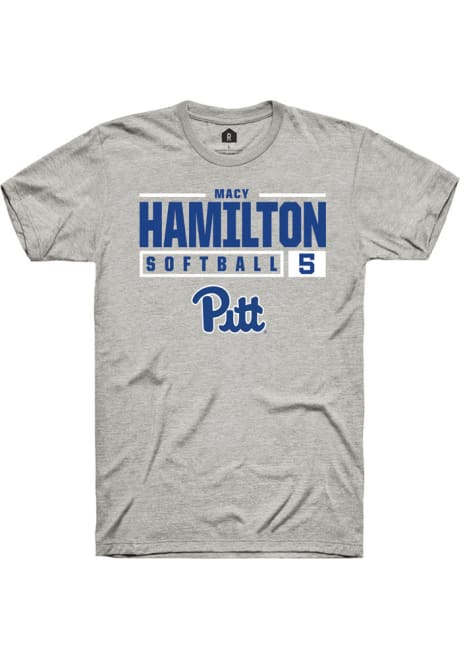 Macy Hamilton Ash Pitt Panthers NIL Stacked Box Short Sleeve T Shirt