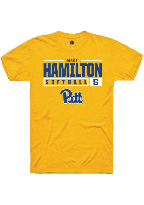 Macy Hamilton Gold Pitt Panthers NIL Stacked Box Short Sleeve T Shirt