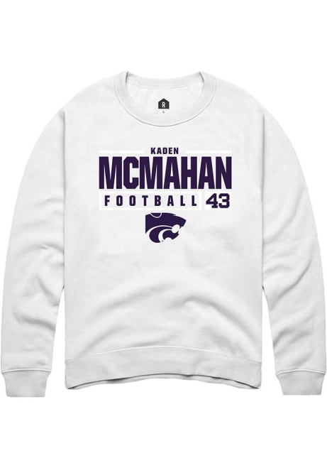 Kaden McMahan Rally Mens White K-State Wildcats NIL Stacked Box Crew Sweatshirt