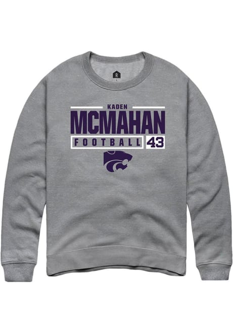 Kaden McMahan Rally Mens Graphite K-State Wildcats NIL Stacked Box Crew Sweatshirt