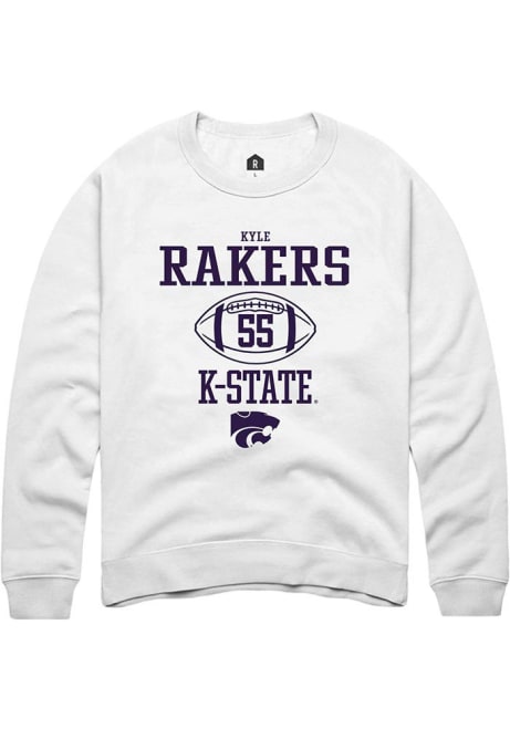 Kyle Rakers Rally Mens White K-State Wildcats NIL Sport Icon Crew Sweatshirt