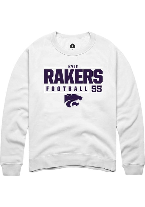 Kyle Rakers Rally Mens White K-State Wildcats NIL Stacked Box Crew Sweatshirt