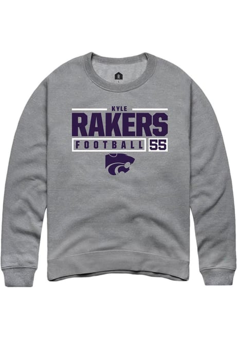 Kyle Rakers Rally Mens Graphite K-State Wildcats NIL Stacked Box Crew Sweatshirt