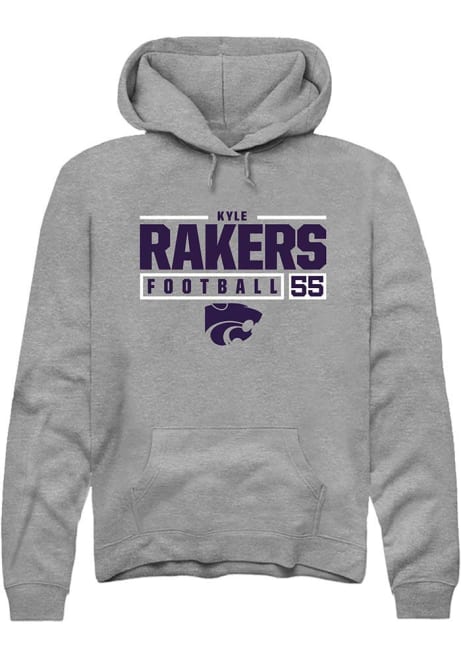 Kyle Rakers Rally Mens Graphite K-State Wildcats NIL Stacked Box Hooded Sweatshirt