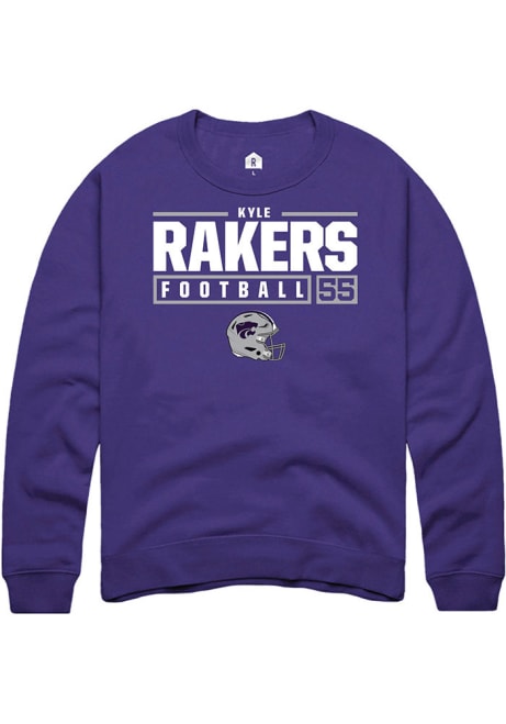 Kyle Rakers Rally Mens Purple K-State Wildcats NIL Stacked Box Crew Sweatshirt