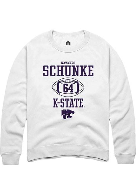 Navarro Schunke Rally Mens White K-State Wildcats NIL Sport Icon Crew Sweatshirt