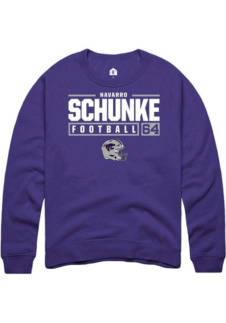 Navarro Schunke Rally Mens Purple K-State Wildcats NIL Stacked Box Crew Sweatshirt