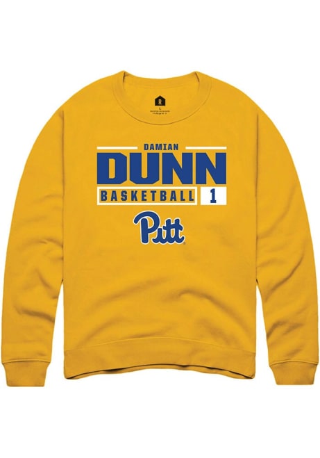 Damian Dunn Rally Mens Gold Pitt Panthers NIL Stacked Box Crew Sweatshirt