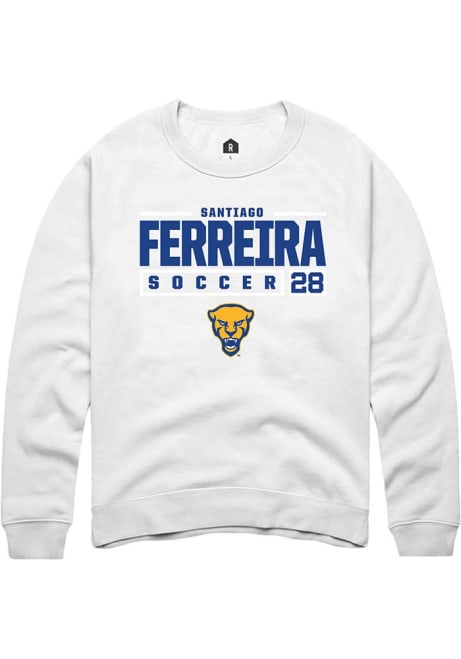 Santiago Ferreira Rally Mens White Pitt Panthers NIL Stacked Box Crew Sweatshirt