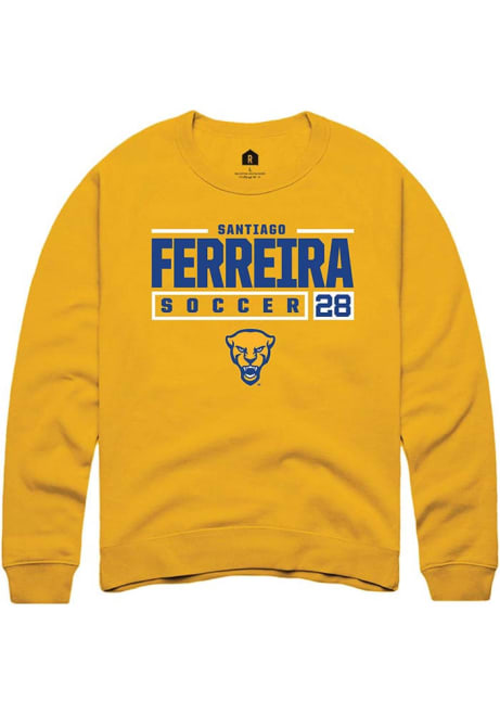 Santiago Ferreira Rally Mens Gold Pitt Panthers NIL Stacked Box Crew Sweatshirt