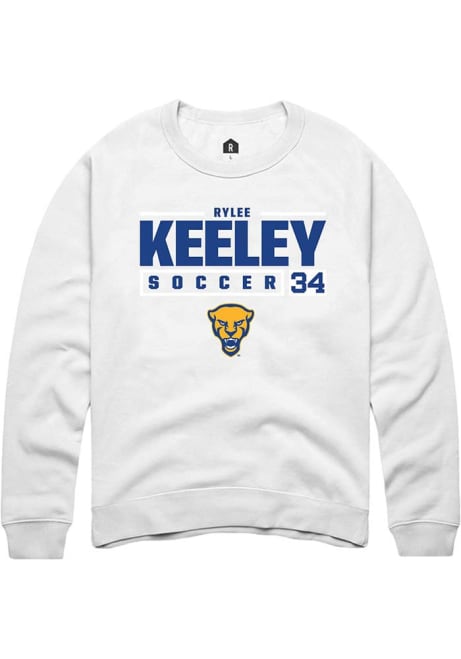 Rylee Keeley Rally Mens White Pitt Panthers NIL Stacked Box Crew Sweatshirt