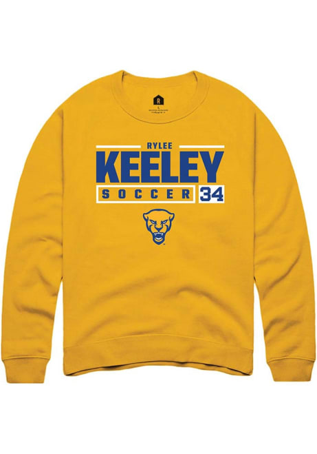 Rylee Keeley Rally Mens Gold Pitt Panthers NIL Stacked Box Crew Sweatshirt