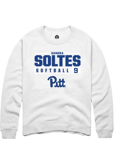 Sandra Soltes Rally Mens White Pitt Panthers NIL Stacked Box Crew Sweatshirt