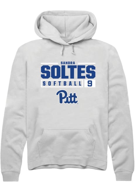 Sandra Soltes Rally Mens White Pitt Panthers NIL Stacked Box Hooded Sweatshirt