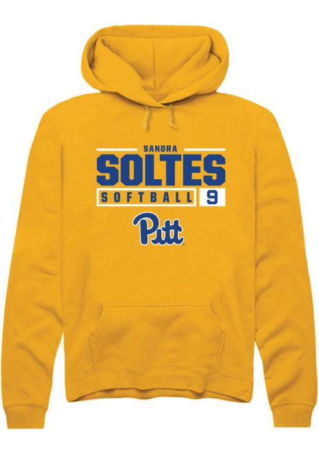 Sandra Soltes Rally Mens Gold Pitt Panthers NIL Stacked Box Hooded Sweatshirt