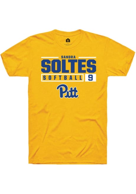 Sandra Soltes Gold Pitt Panthers NIL Stacked Box Short Sleeve T Shirt