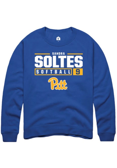 Sandra Soltes Rally Mens Blue Pitt Panthers NIL Stacked Box Crew Sweatshirt