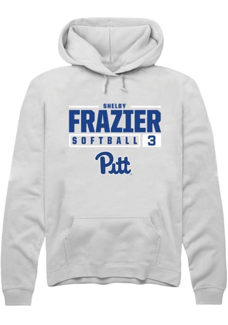 Shelby Frazier Rally Mens White Pitt Panthers NIL Stacked Box Hooded Sweatshirt