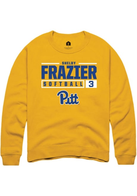 Shelby Frazier Rally Mens Gold Pitt Panthers NIL Stacked Box Crew Sweatshirt