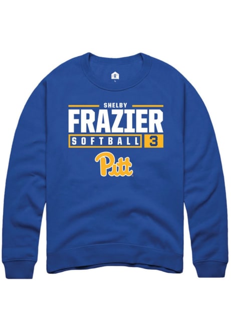 Shelby Frazier Rally Mens Blue Pitt Panthers NIL Stacked Box Crew Sweatshirt