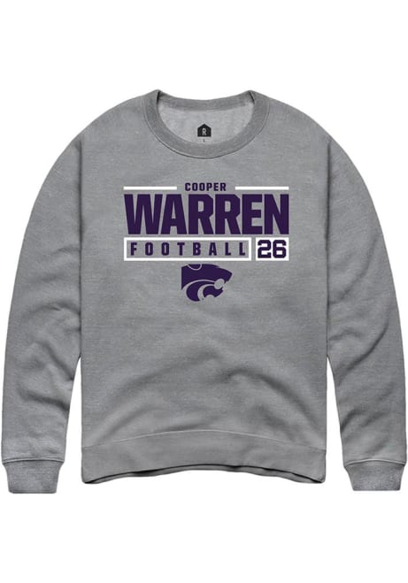 Cooper Warren Rally Mens Graphite K-State Wildcats NIL Stacked Box Crew Sweatshirt