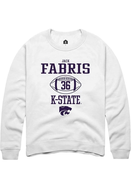 Jack Fabris Rally Mens White K-State Wildcats NIL Sport Icon Crew Sweatshirt