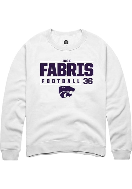 Jack Fabris Rally Mens White K-State Wildcats NIL Stacked Box Crew Sweatshirt