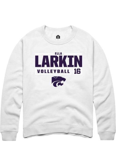 Ella  Larkin Rally Mens White K-State Wildcats NIL Stacked Box Crew Sweatshirt