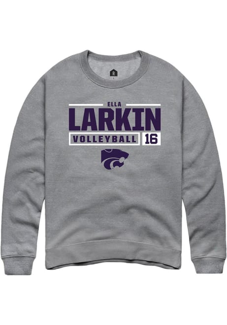 Ella  Larkin Rally Mens Graphite K-State Wildcats NIL Stacked Box Crew Sweatshirt