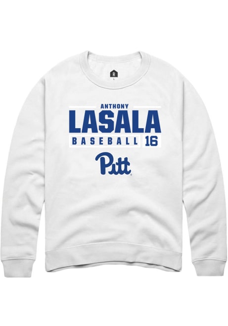 Anthony LaSala Rally Mens White Pitt Panthers NIL Stacked Box Crew Sweatshirt