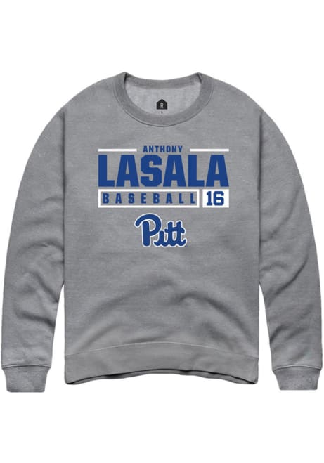 Anthony LaSala Rally Mens Graphite Pitt Panthers NIL Stacked Box Crew Sweatshirt