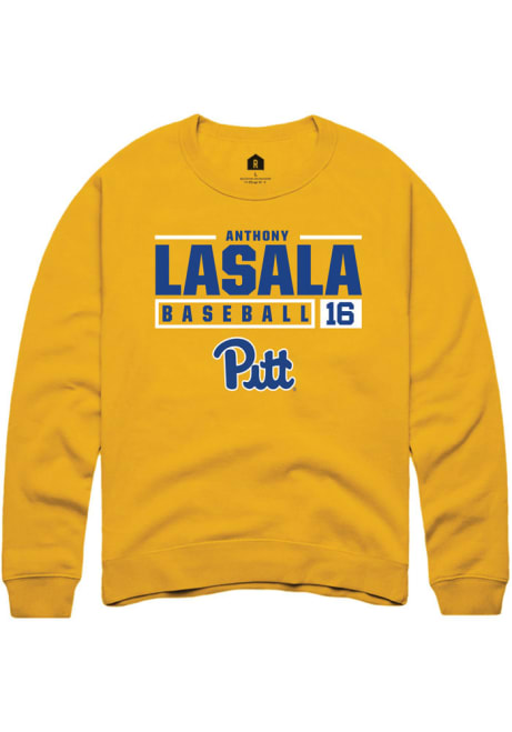 Anthony LaSala Rally Mens Gold Pitt Panthers NIL Stacked Box Crew Sweatshirt