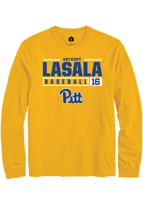 Anthony LaSala Rally Mens Gold Pitt Panthers NIL Stacked Box Tee