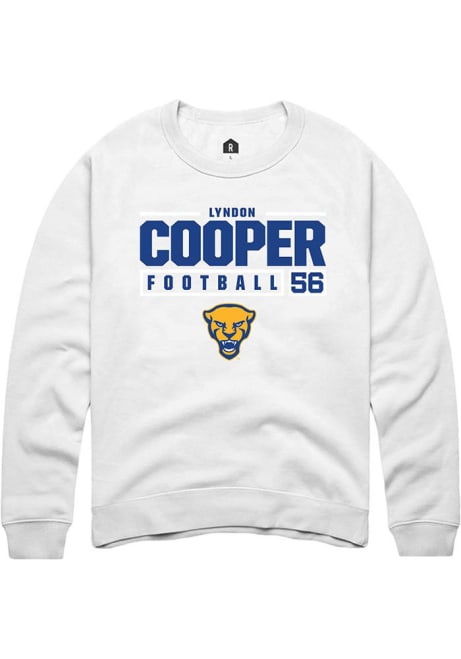 Lyndon Cooper Rally Mens White Pitt Panthers NIL Stacked Box Crew Sweatshirt