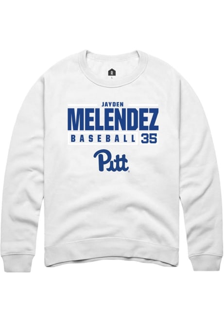 Jayden Melendez Rally Mens White Pitt Panthers NIL Stacked Box Crew Sweatshirt