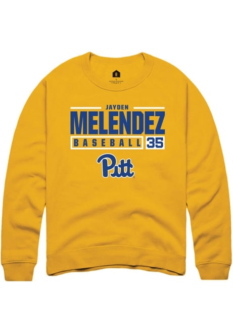 Jayden Melendez Rally Mens Gold Pitt Panthers NIL Stacked Box Crew Sweatshirt